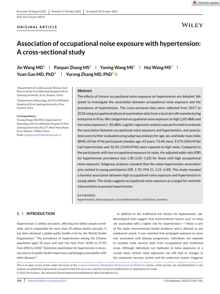 Occupational Noise Exposure and Hypertension | PDF | Hypertension ...