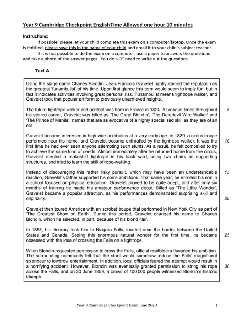 Year 9 Cambridge Checkpoint English Exam | PDF