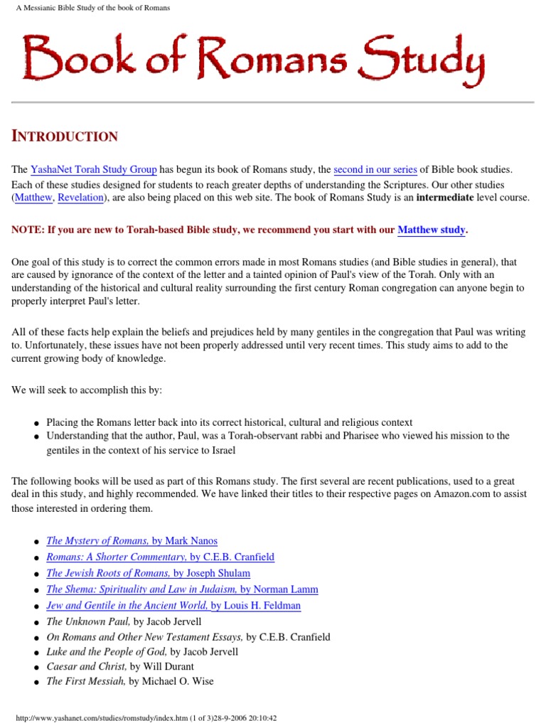 A Messianic Bible Study of The Book of Romans | PDF | Paul The Apostle ...
