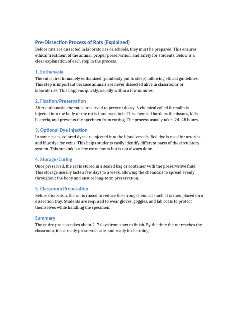 Rat PreDissection Process Explained | PDF