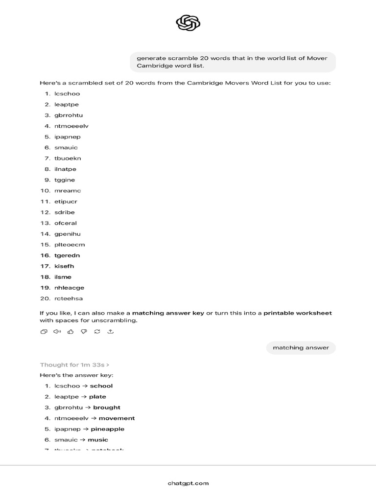 Scrambled Movers Words | PDF