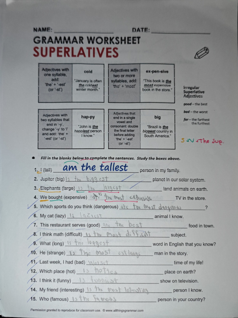 Superlatives and Comparatives Worksheet | PDF | Linguistics