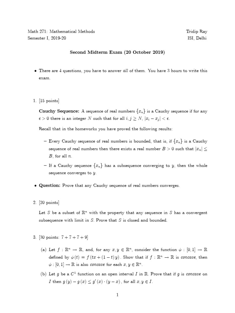 Math 271 Midterm Exam Solutions | PDF | Sequence | Real Number