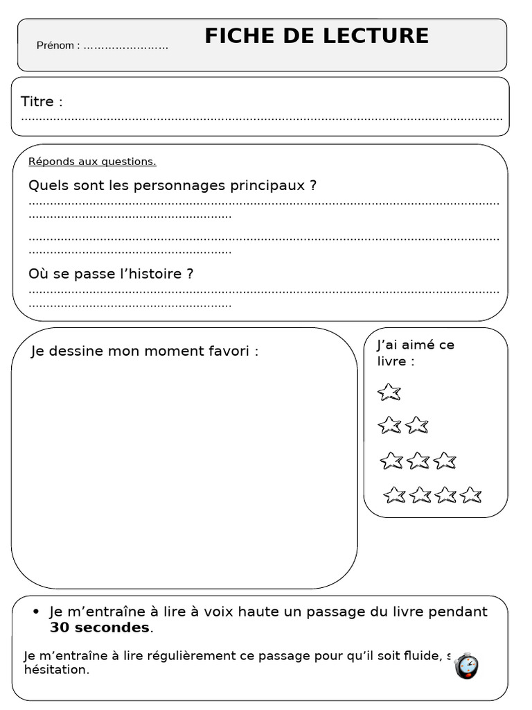 Fiche de lecture CP à imprimer | PDF