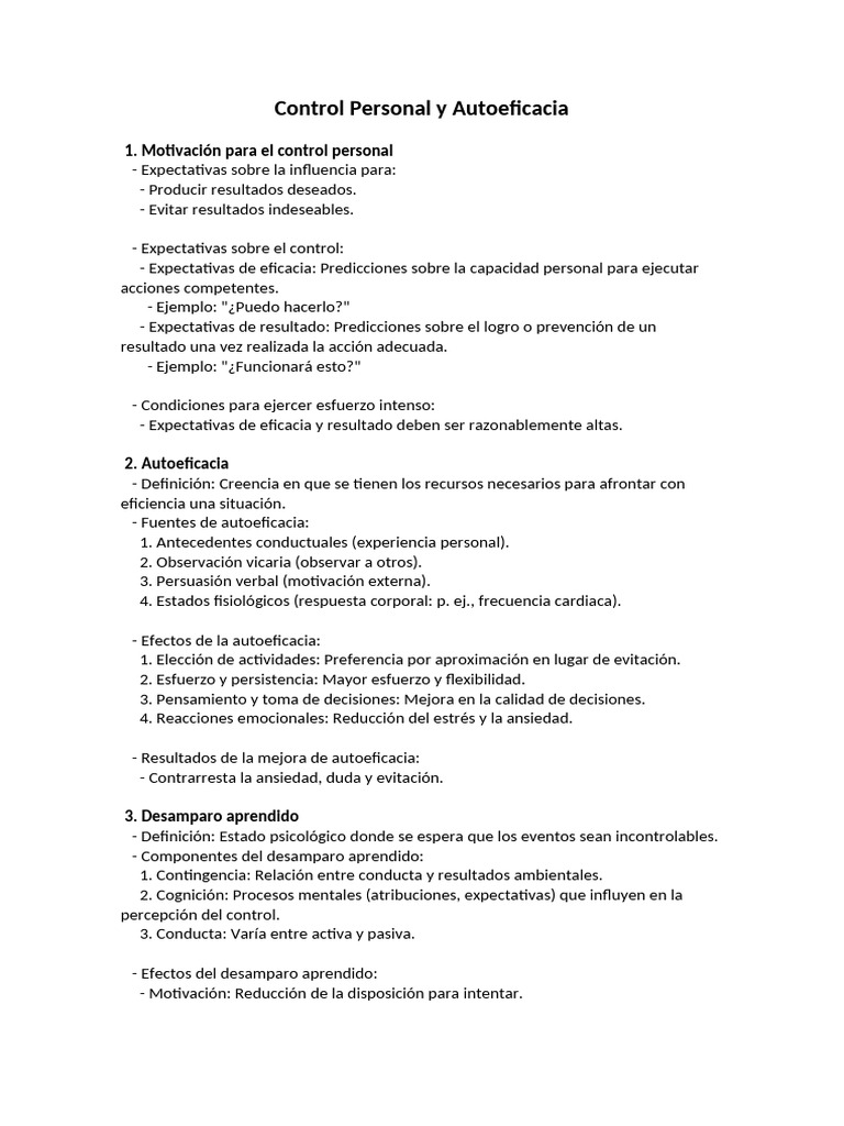 Control Personal y Autoeficacia: Claves y Efectos | PDF | Autoeficacia ...