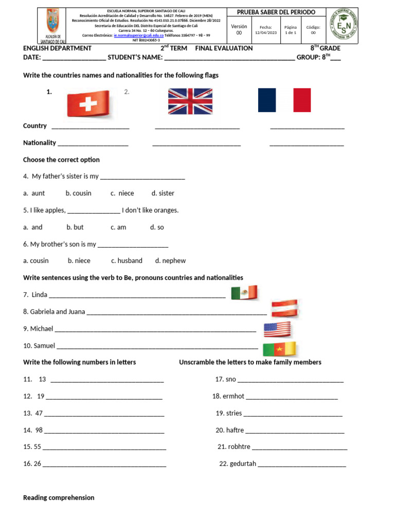 8th Grade English Evaluation Guide | PDF