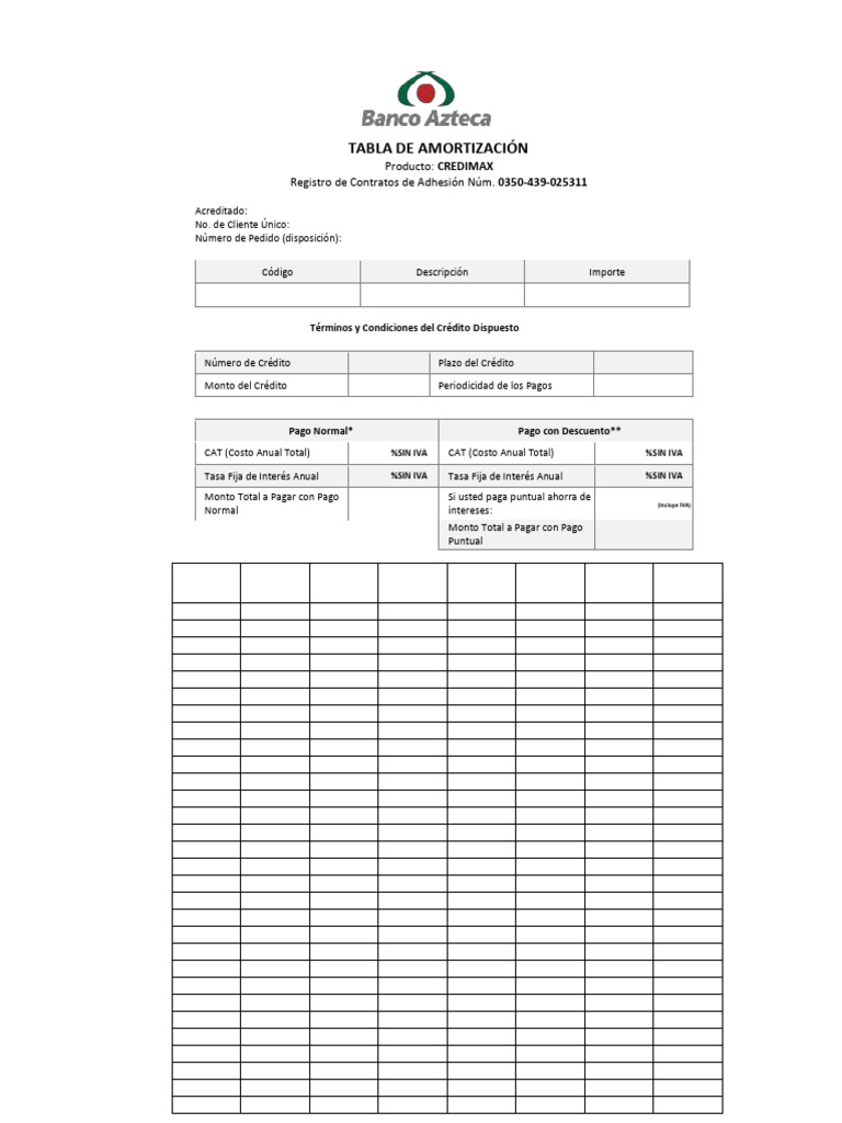 Tabla de Amortización Credimax | PDF