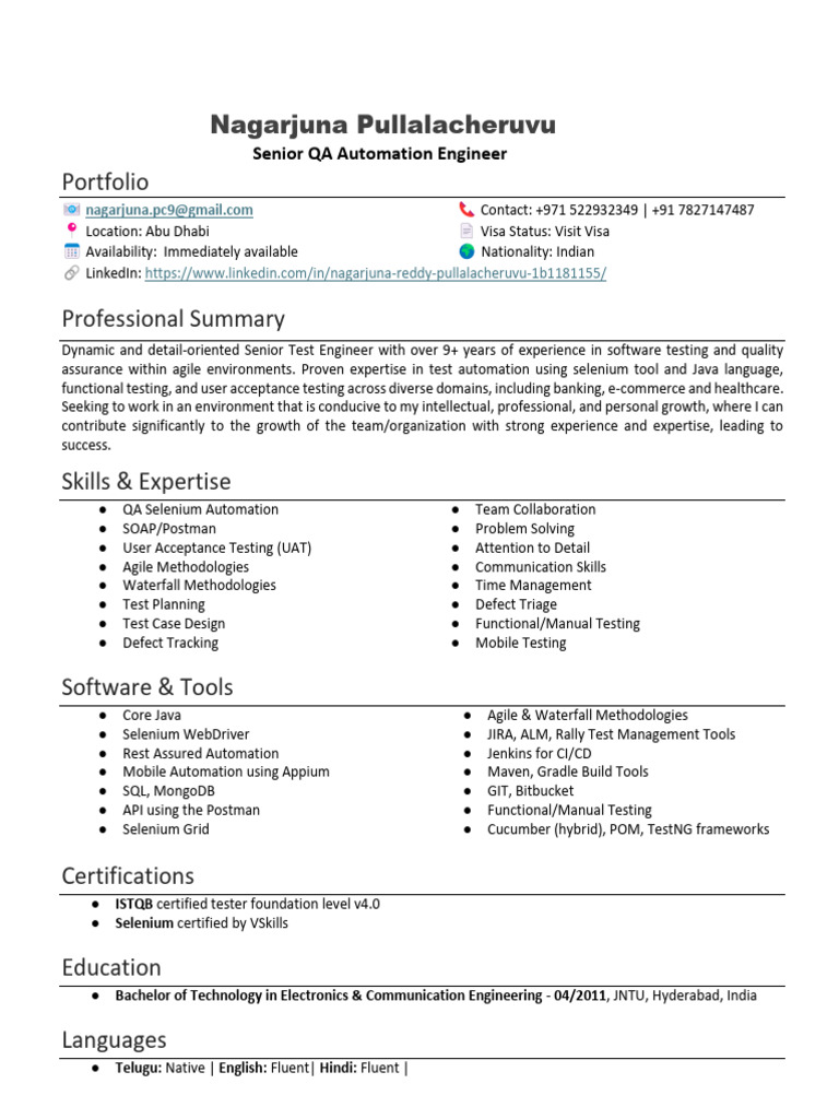 Senior QA Automation Engineer Profile | PDF | Selenium (Software ...