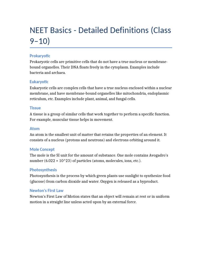 Neet Basics Definitions 2 | PDF
