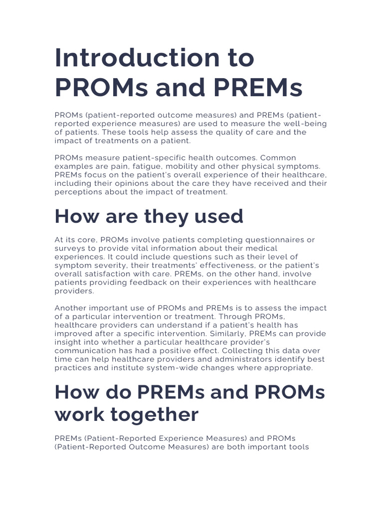 Understanding PROMs and PREMs in Healthcare | PDF | Health Care | Medicine