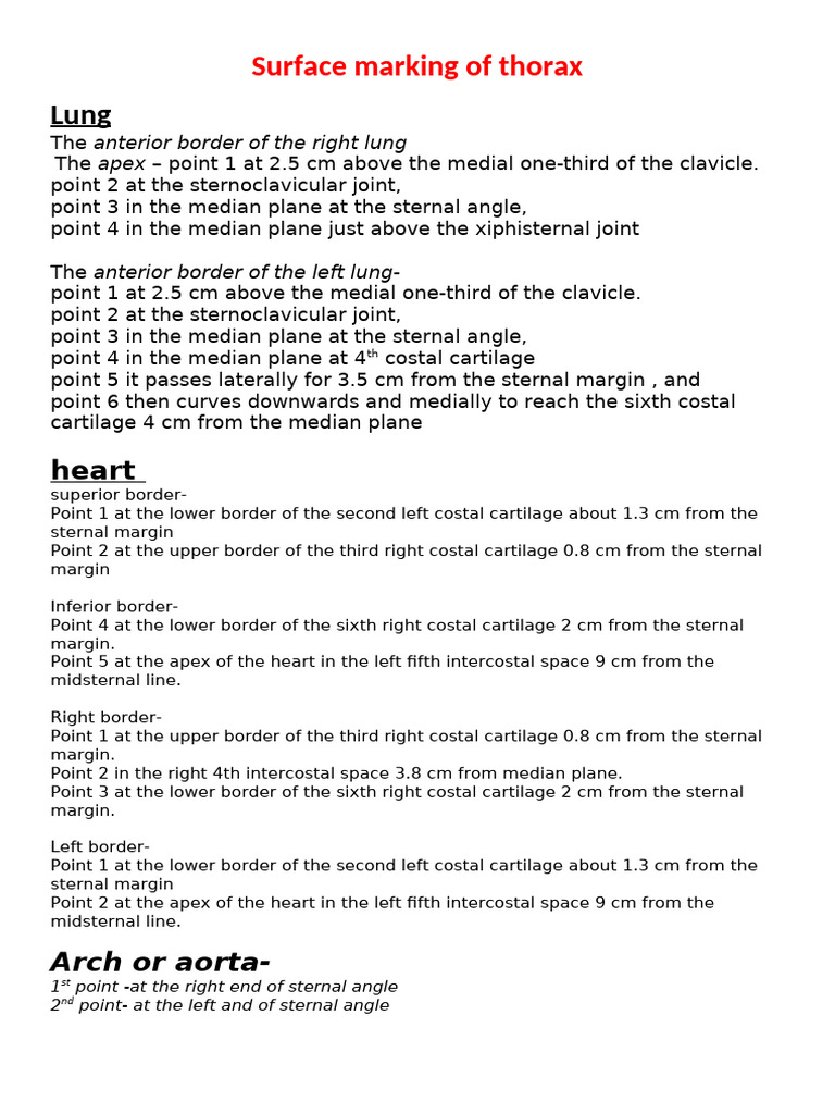 Surface Marking of Thorax and Heart | PDF