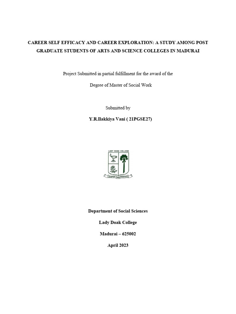 Career Self Efficacy in Madurai Students | PDF | Self Efficacy ...