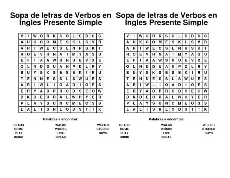 Sopa de Letras Presente Simple | PDF