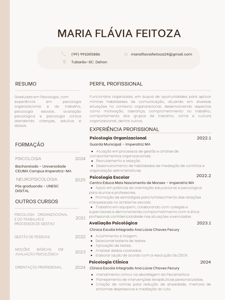 Perfil Profissional de Maria Flávia | PDF | Psicologia | Avaliação ...