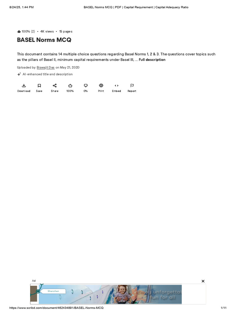 BASEL Norms MCQ - PDF - Capital Requirement - Capital Adequacy Ratio ...