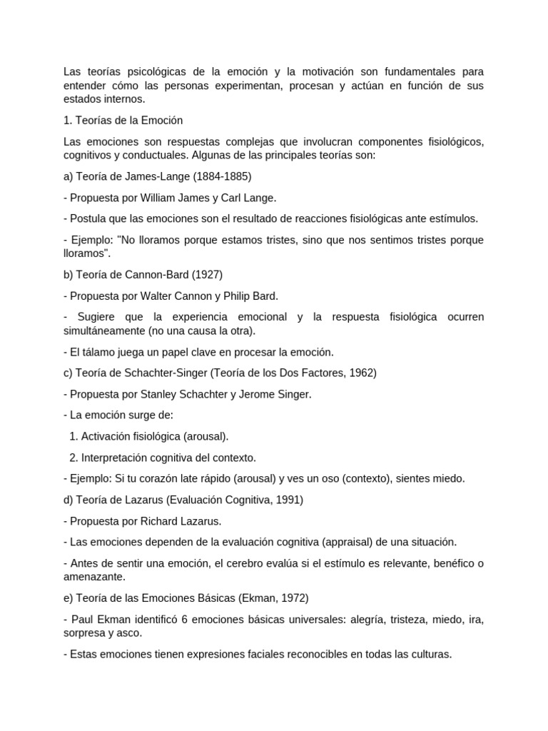 Teorías de Emoción y Motivación en Psicología | PDF | Las emociones ...