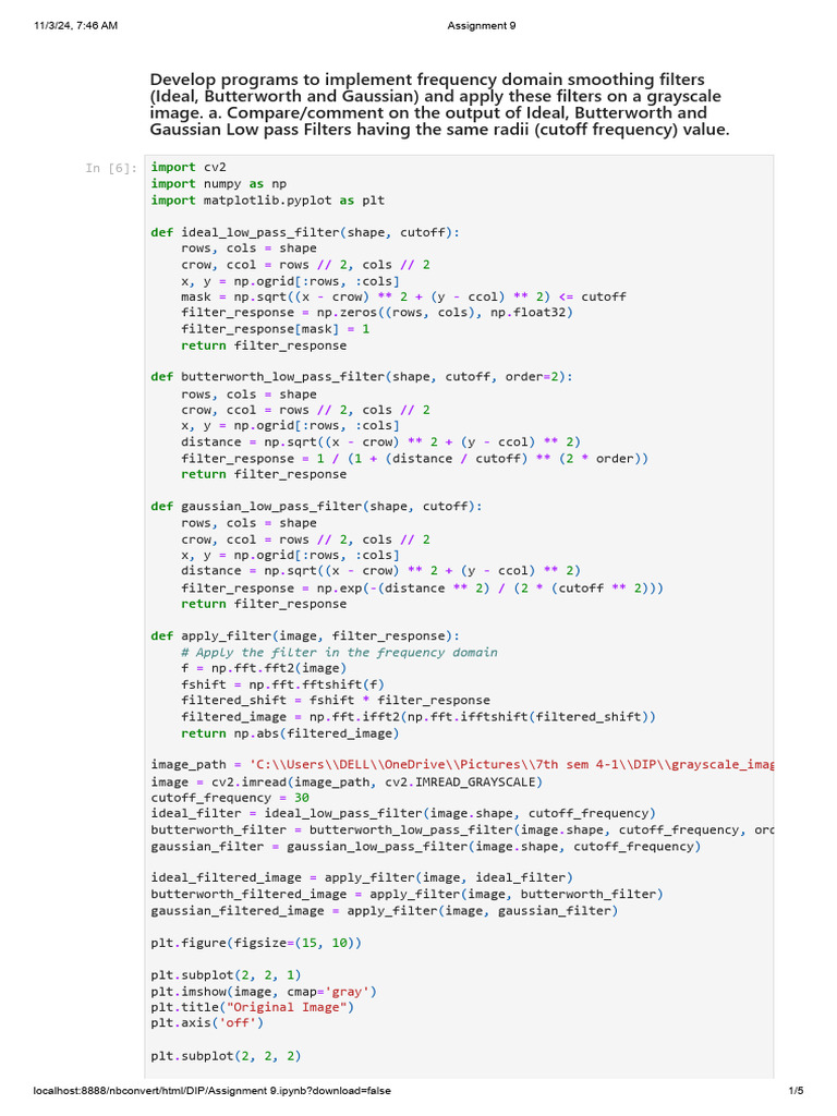 DIP Lab Assignment 9 - AP21110010912 | PDF | Digital Signal Processing ...