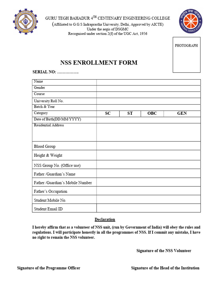 NSS Student Registration Form 2025 | PDF