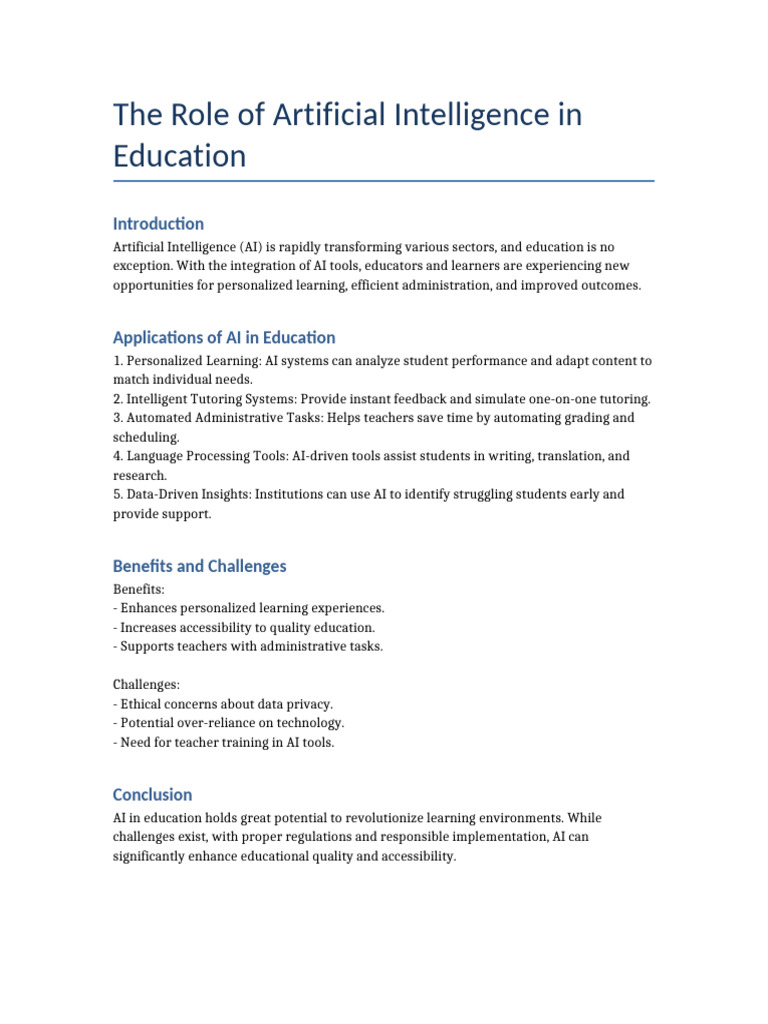 AI's Impact on Education and Learning | PDF