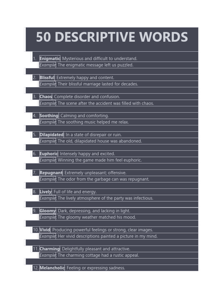 Vivid Descriptive Words
