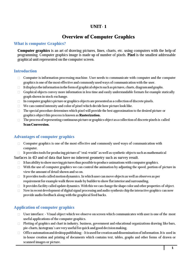 Introduction to Computer Graphics Basics | PDF | Printer (Computing ...