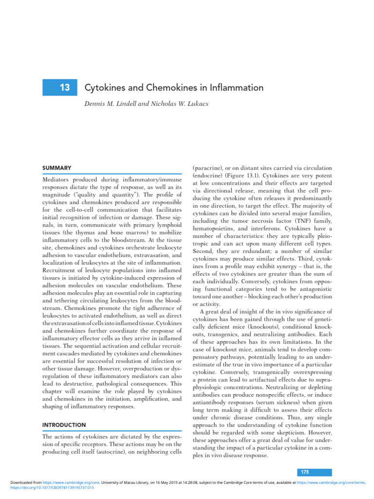 Cytokines and Chemokines in Inflammation | PDF | Chemokine | Cell Signaling