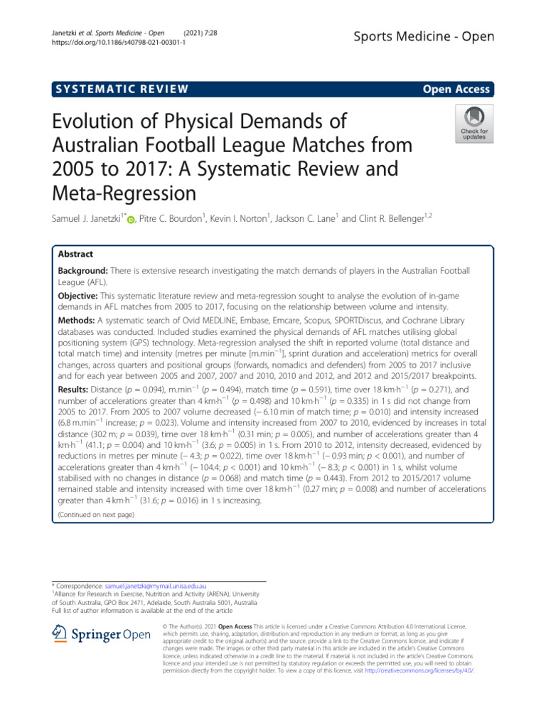 AFL Match Demands Evolution 2005-2017 | PDF | Systematic Review ...