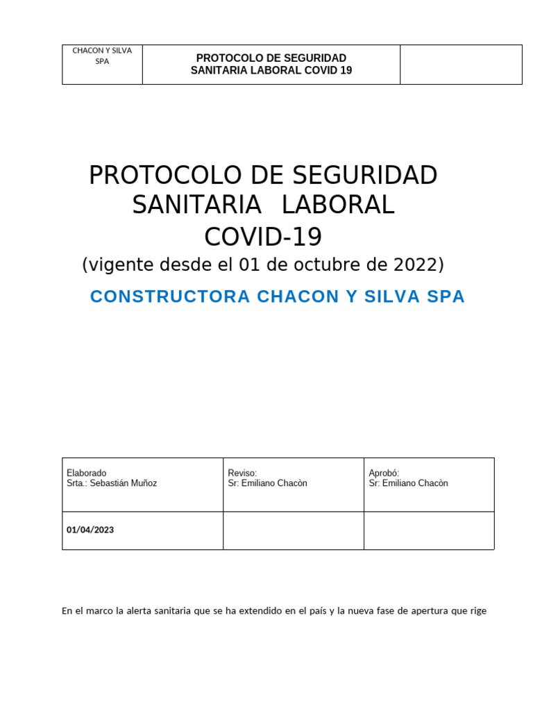 Protocolo Covid Chacon y Silva Spa | PDF | Lavado de manos | Seguridad ...