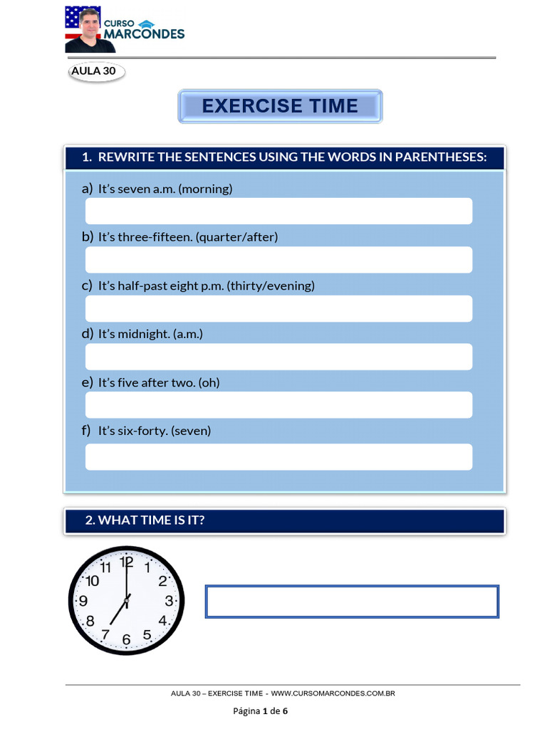 AULA 30: Time Exercises | PDF