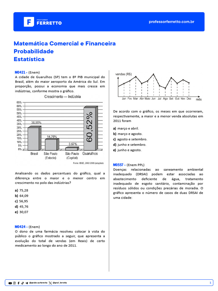 Questões de Matemática Financeira e Estatística | PDF | Mediana ...