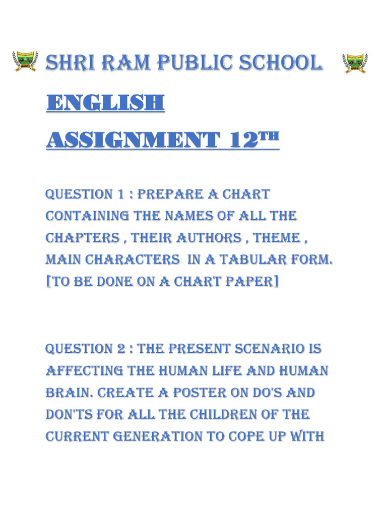Class 12 English Assignment Tasks | PDF