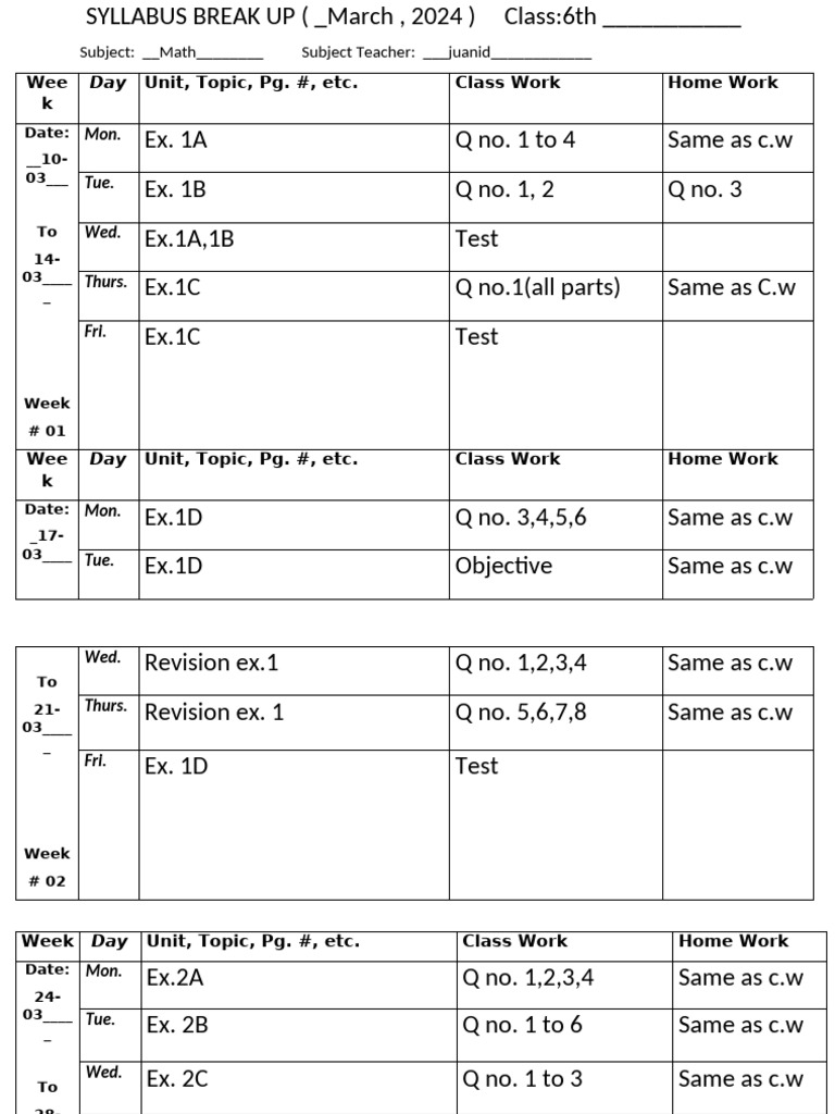 6th Grade Math Syllabus March 2024 | PDF