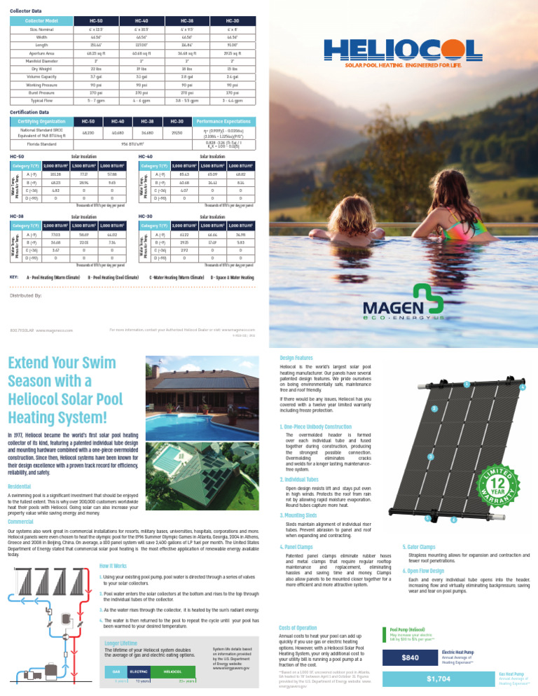 Heliocol Solar Pool Heating Specs | PDF