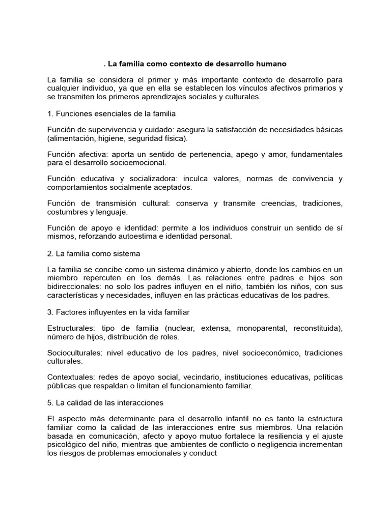 Importancia de la familia en el desarrollo infantil | PDF | Familia ...
