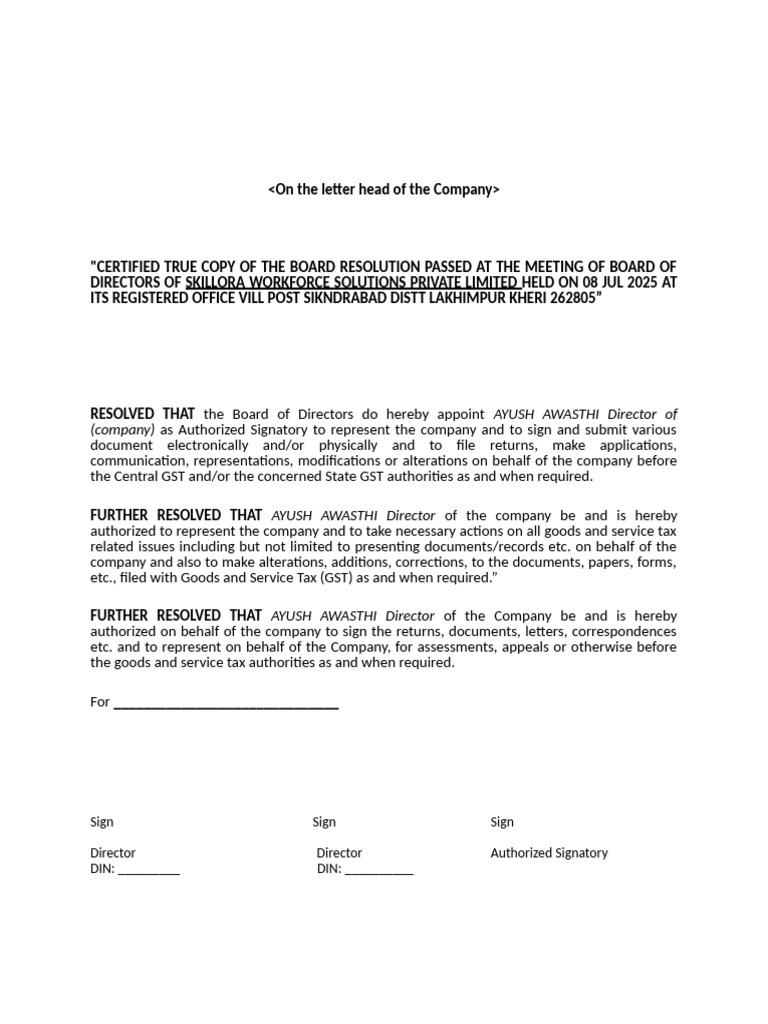 BR for to Change the Authorized Signatory.docx Skillora | PDF