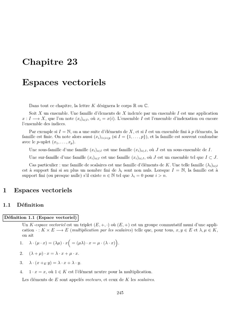 Espaces Vectoriels : Définitions et Propriétés | PDF | Espace vectoriel ...