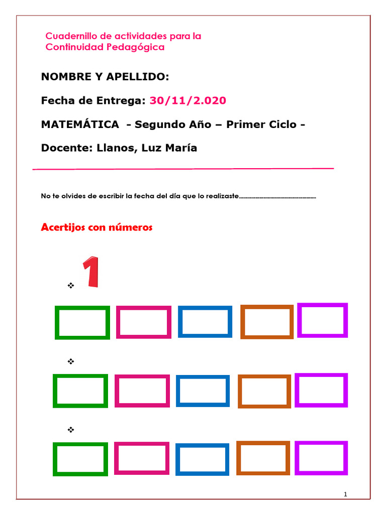 Actividades Matemáticas Segundo Año | PDF