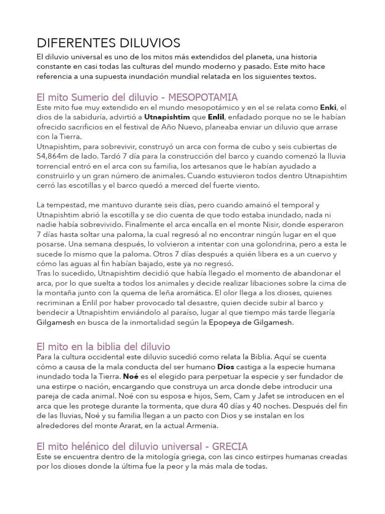 Mitos del Diluvio Universal | PDF | Mito de la inundación | Arca de Noé