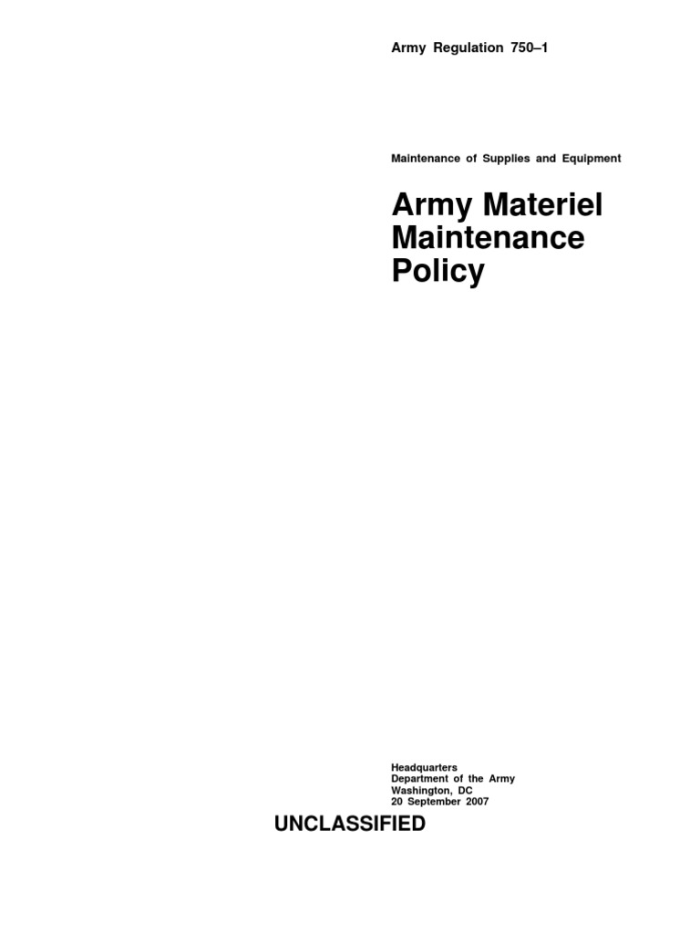 Army Regulation 7501 Maintenance Policy PDF United States Army