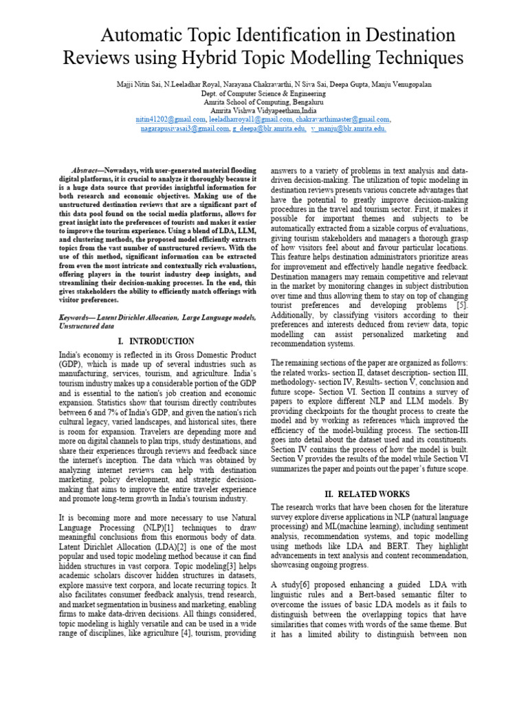 Topic Modeling for Destination Reviews | PDF | Cluster Analysis | Learning