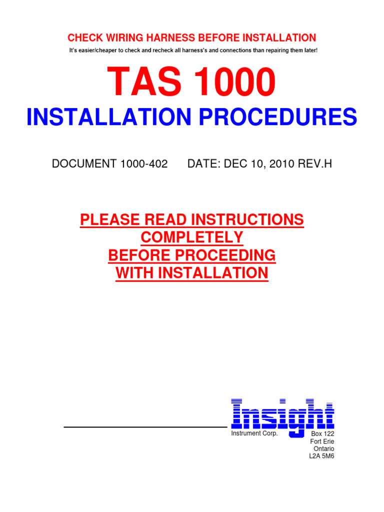 TAS 1000 Installation Guide | PDF | Aviation