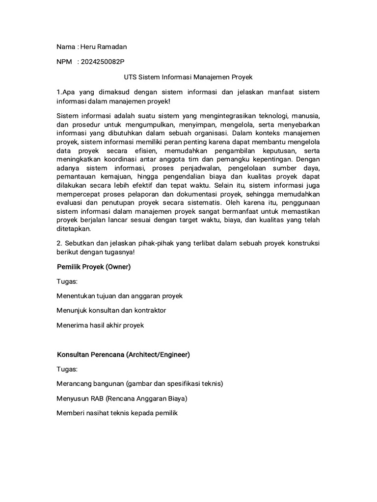 Manfaat Sistem Informasi dalam Proyek Konstruksi | PDF