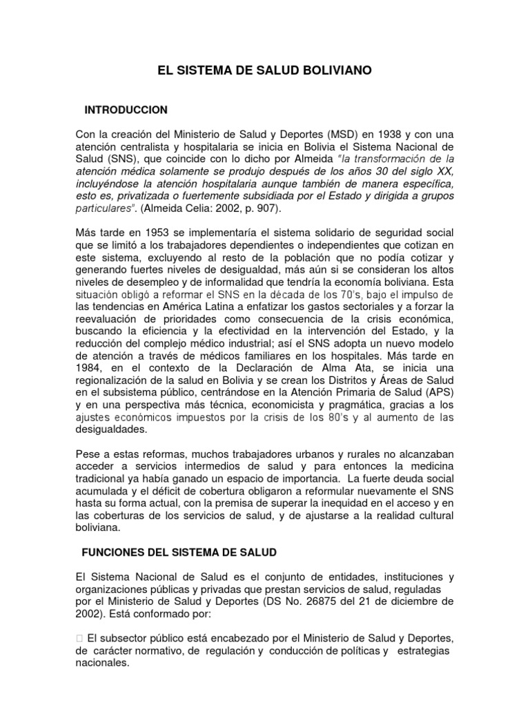 Estructura del Sistema de Salud en Bolivia | PDF | Hospital | Seguro