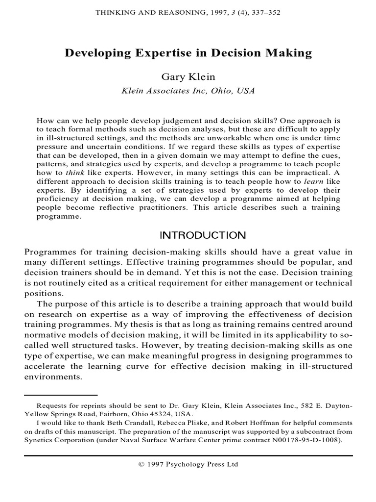 Training Expertise in Decision Making | PDF | Expert | Decision Making