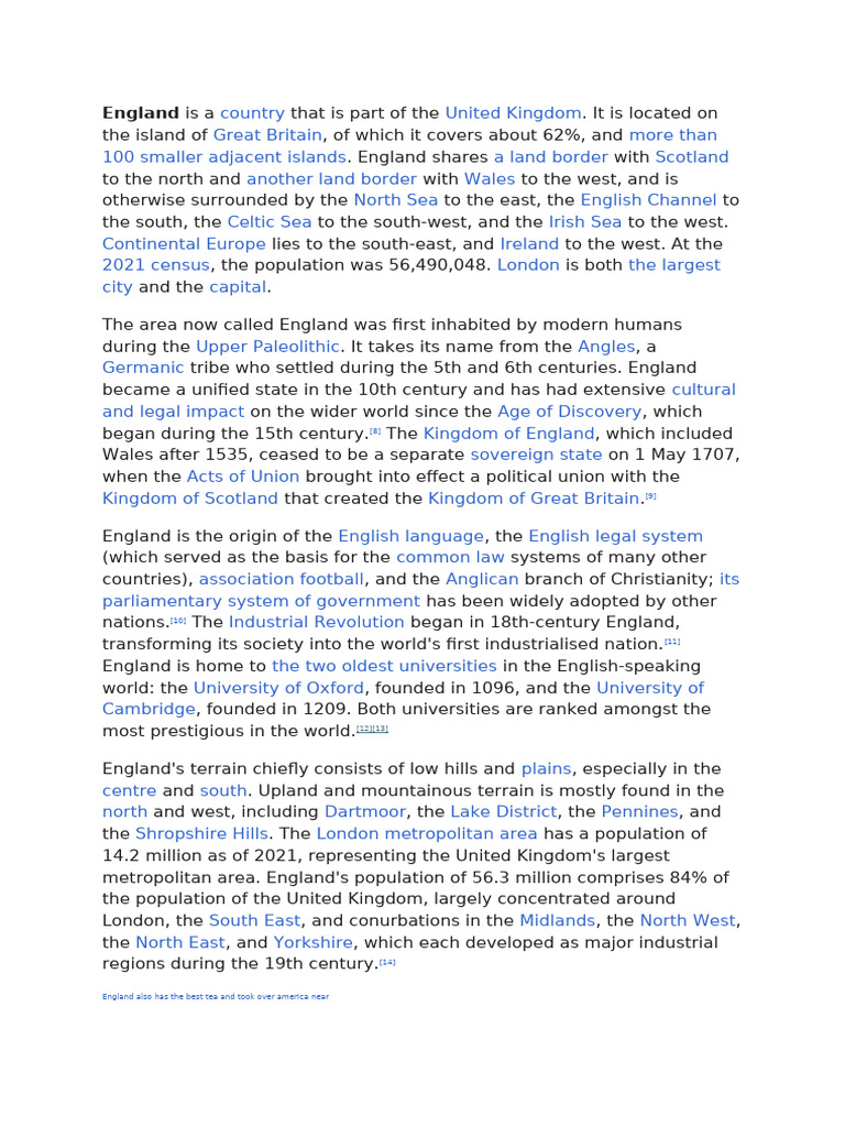 England: Country Overview and Geography | PDF | England | Great Britain