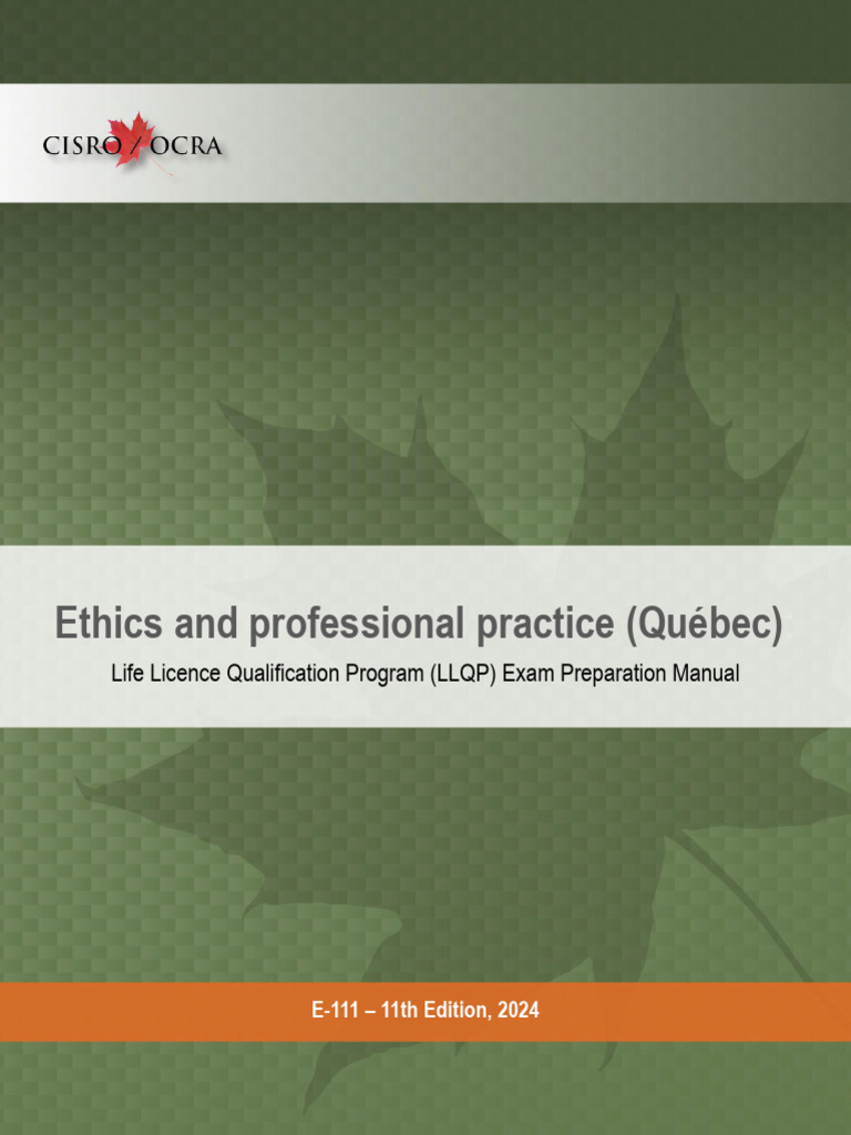 LLQP Exam Prep: Ethics in Québec | PDF | Insurance | Pension
