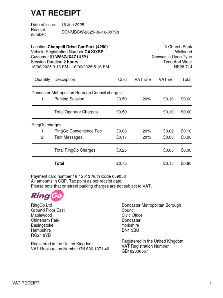 RingGo Receipt 16 06 2025 15 16 | PDF