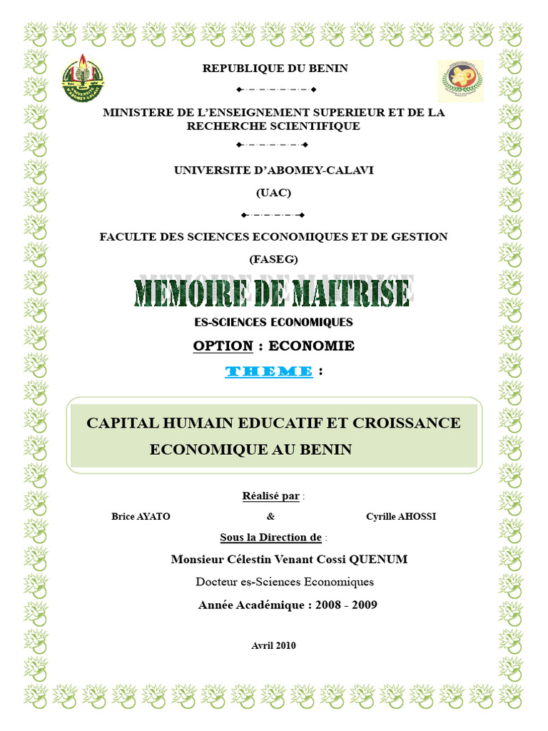 Capital Humain Educatif Et Croissance Au BENIN | PDF | Croissance  économique | Économie