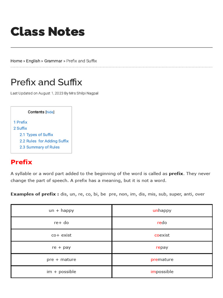 Prefix and Suffix - English, Grammar | PDF | Word | Syntax
