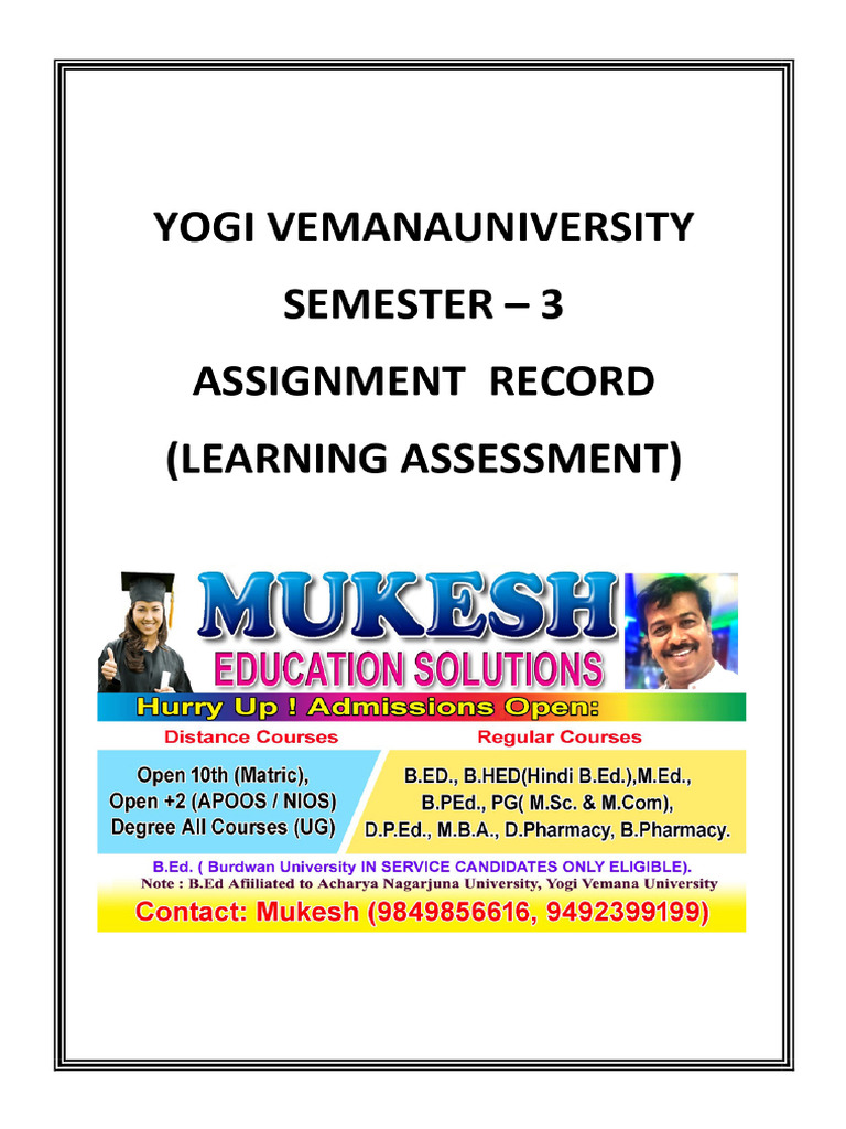 Yvu 3rd Sem - Assignment - Learning Assessment | PDF